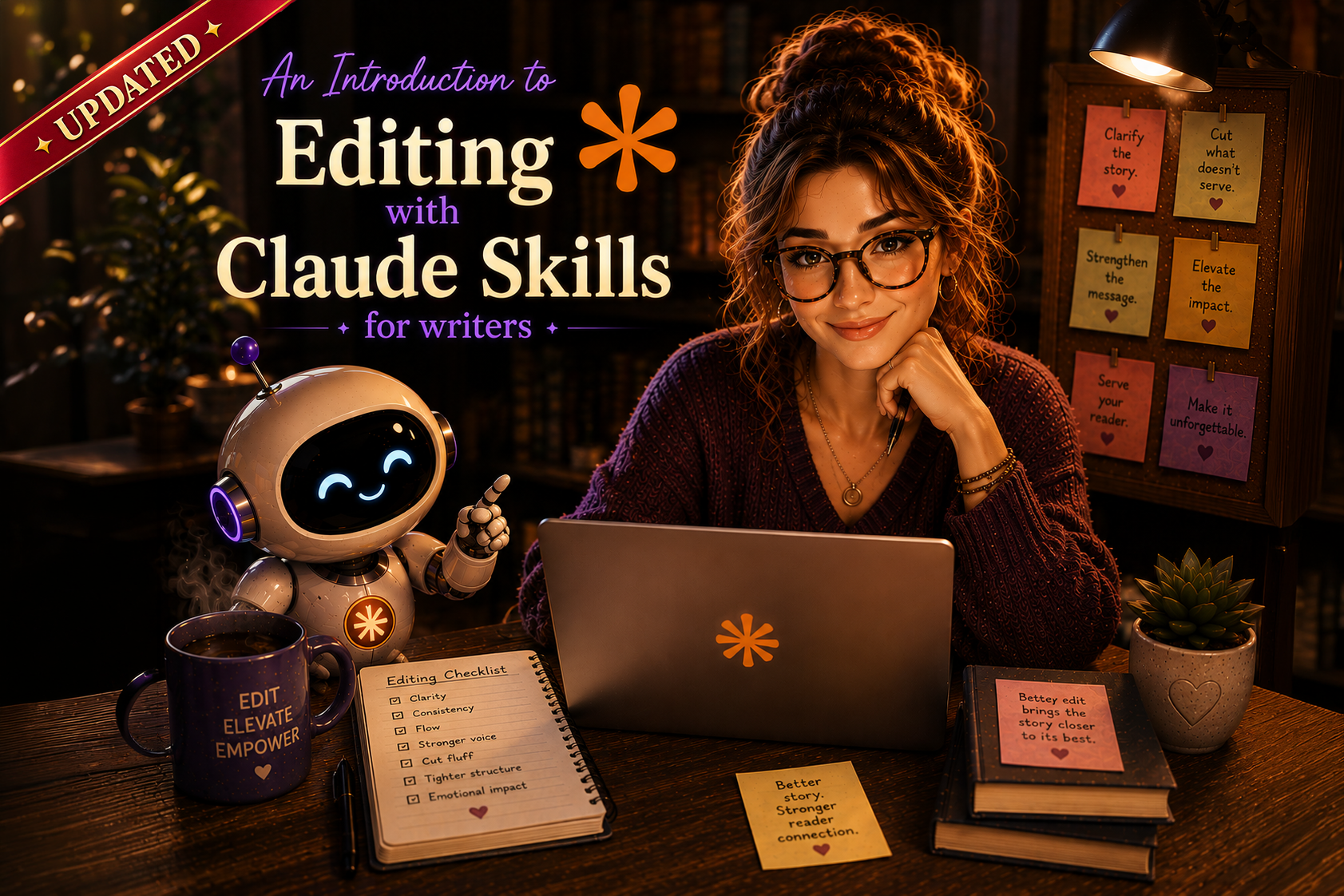 Editing with Claude Skills for Writers — course art (Updated)